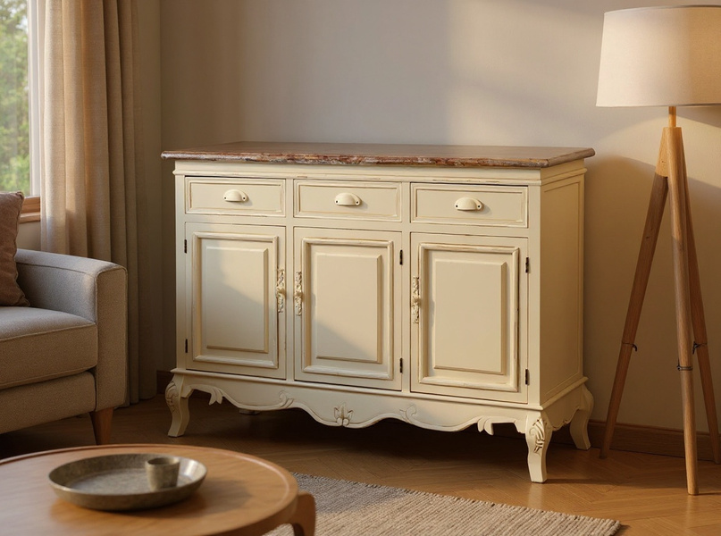 Rimini 08 Komoda 3D/3S prowansalska kremowa beżowy blat drewno/mdf