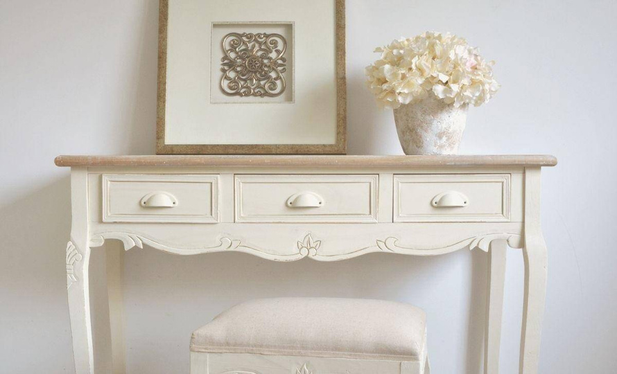 Rimini 017 Konsola -sekretarzyk 3S prowansalska kremowa beżowy blat drewno/mdf