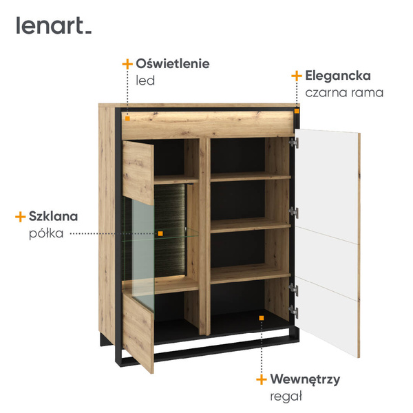 QUANT QA-06 - Szafka 1D1W Z Oświetleniem Dąb Artisan/Czarna