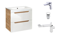 Szafka 60 cm Aruba White z Umywalką, Baterią i Syfonem z Korkiem