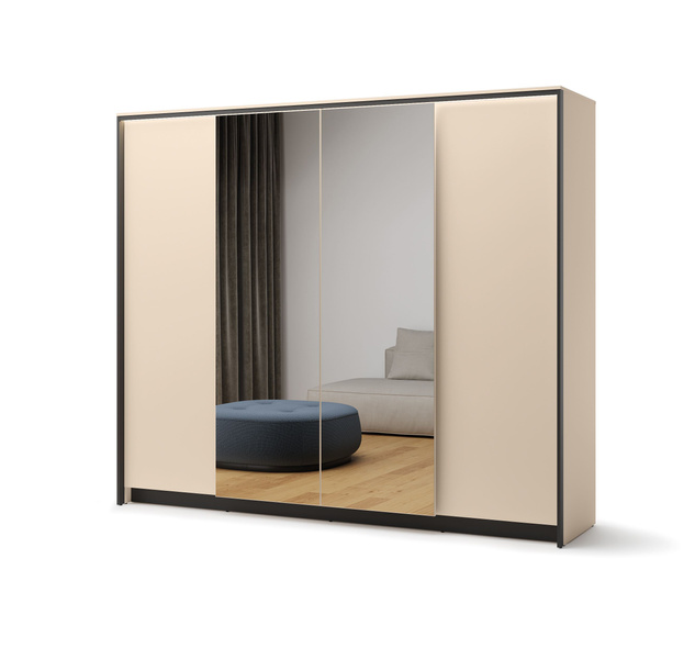 ENNA EN-06 - Szafa 4-drzwiowa z Oświetleniem LED Beżowy Mat Czarny Mat