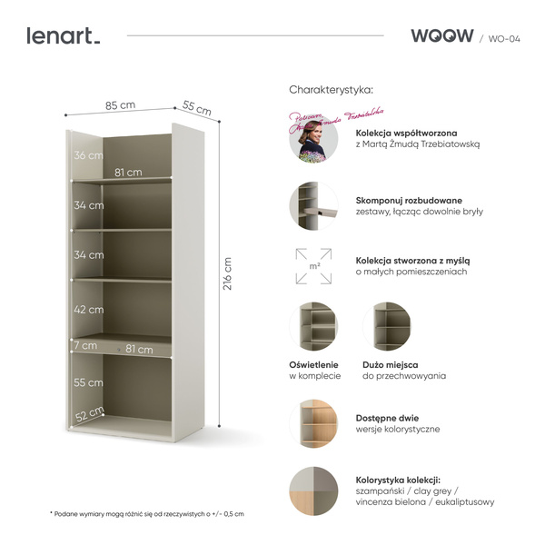 WOOW WO-04 - Regał Szeroki Szampański/Eukaliptus