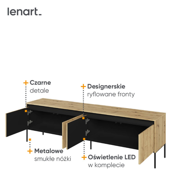 TREND TR-06 - Szafka RTV 4-drzwiowa Z Oświetleniem Dąb Artisan
