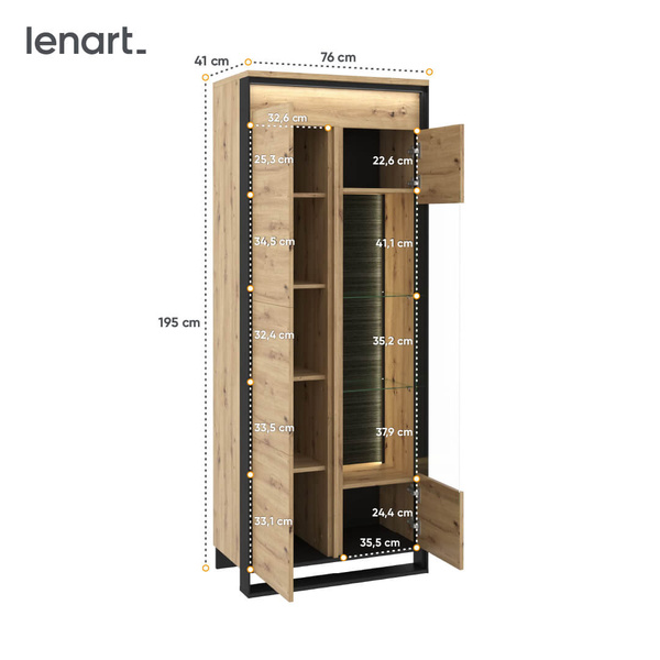 QUANT QA-03 - Witryna 1D1W Z Oświetleniem Dąb Artisan/Czarna