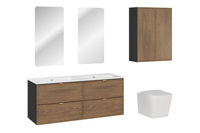 Zestaw Szafka z Podwójną Umywalką Meblową 120 cm i 2 Półsłupki oraz 2 Lustra i Sedes Talia Casella Czarny Mat