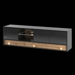 VISION-01 - Komoda RTV 3D z Oświetleniem LED Czarny Mat Dąb Wotan Mat Czarny Połysk