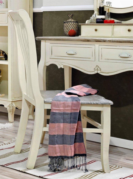 Rimini 028 Krzesło rzeźbione prowansalskie kremowe beżowe drewno/mdf