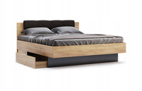 Luna LN-36-LV - Łóżko z Zagłówkiem 2 Szuflady Oświetlenie LED Dąb Craft Lava Mat 160x200 cm