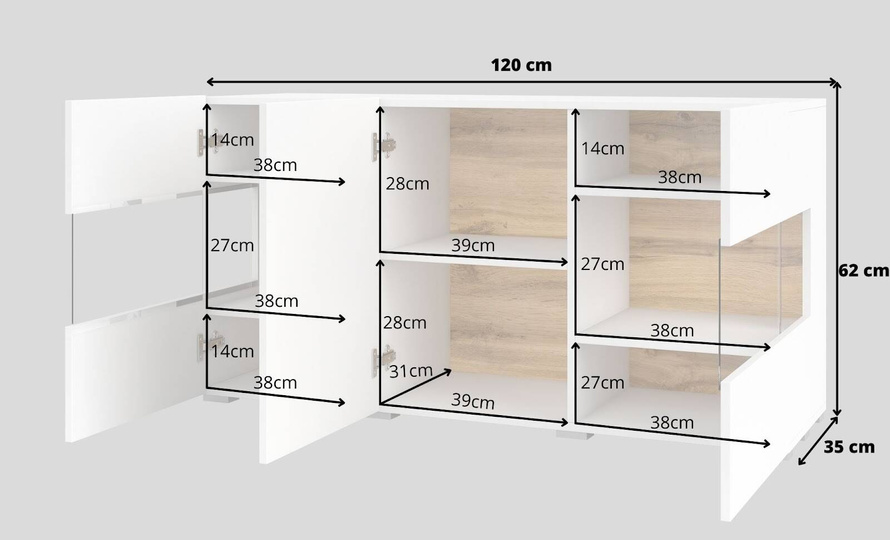Ava Komoda 3-drzwiowa Biały Mat/Dąb Wotan