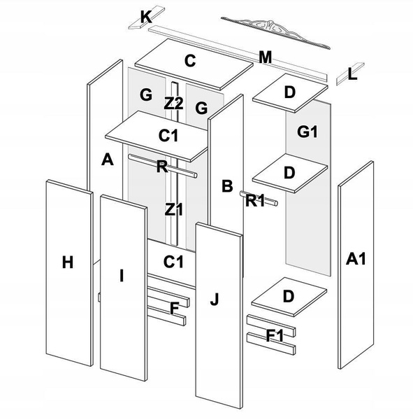 Luiza LZ-13-WB - Szafa 3-drzwiowa z Lustrem Biały Mat Biały Połysk z Nadrukiem