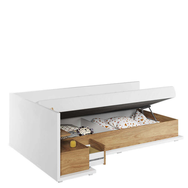 SIMI MS-09L - Łóżko 90 cm Lewe Z Materacem Białe/Hikora Naturalna