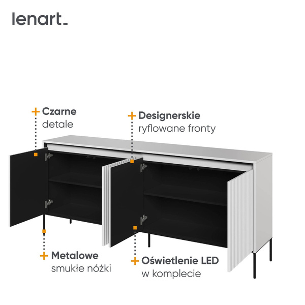TREND TR-04 - Komoda 4-drzwiowa Z Oświetleniem Biała/Czarna