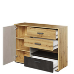 QUBIC QB-07 - Komoda 1D3S Dąb Artisan/Stal/Silk Flou