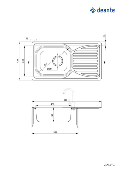 Zlewozmywak stalowy 1-komorowy z ociekaczem Doppio