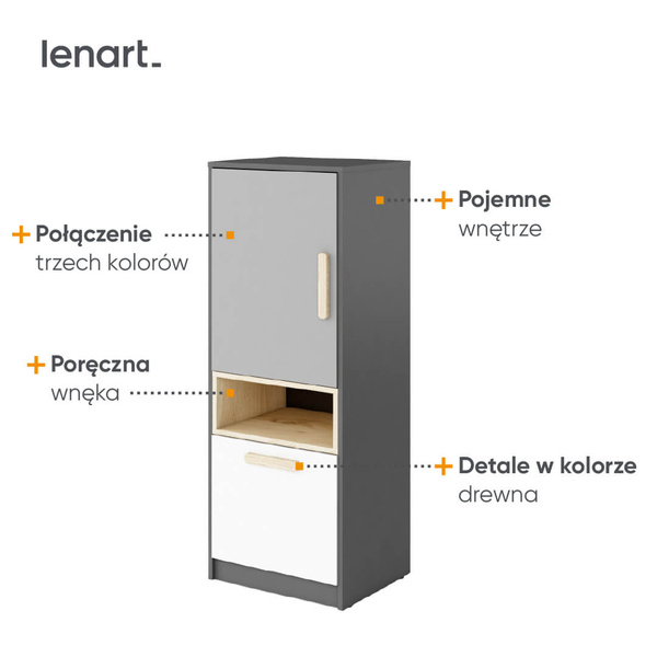 POK PO-07 - Szafka 2-drzwiowa Grafit/Buk Ibsen/Szara Jasna