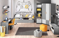 POK PO-00L - Szafa Narożna 130x93 cm Grafit/Buk Ibsen/Szara Jasna