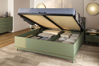 Scandi - Łóżko 160x200 cm ze Stelażem Zgaszona Zieleń Dąb Olejowany