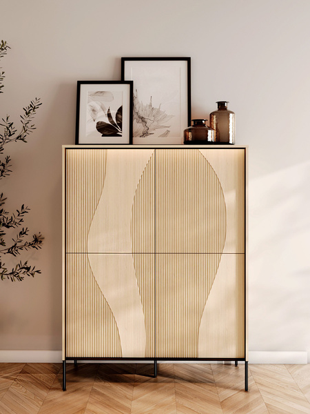 FLOW FW-02 - Komoda 4D z Oświetleniem Dąb Vincenza Bielona Czarny Mat