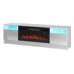 DUKE-01 - Komoda RTV 2D z Oświetleniem LED i Kominkiem Elektrycznym Biały Mat Biały Połysk