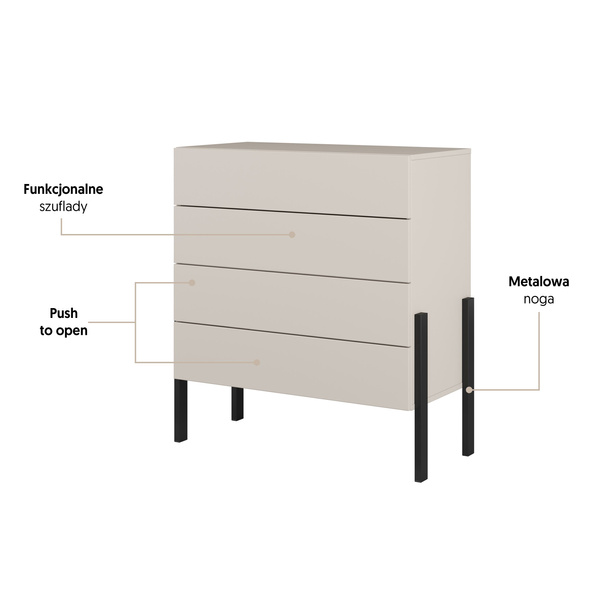 Jukon S - Komoda 4S Kaszmir Czarne Metalowe Nogi