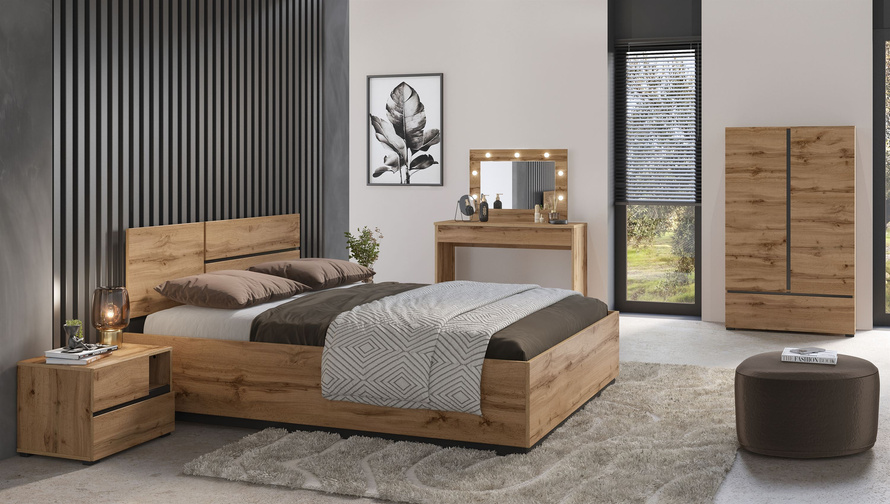 Cross S - Łóżko 180 cm Dąb Wotan Czarny Onyks Mat