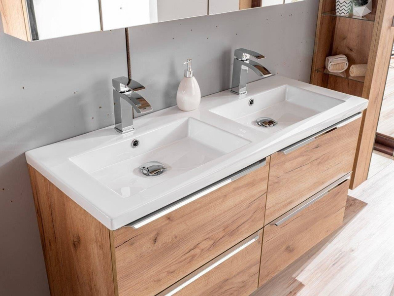 Szafka z umywalką 80 cm Capri dąb 821 z białym blatem