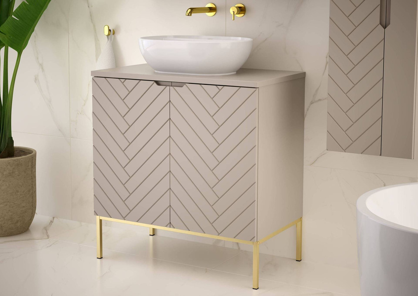 ASPEN-08 - Szafka z Umywalką i Blatem 2D 80cm Kaszmir Zestaw-2 Złoty Stelaż
