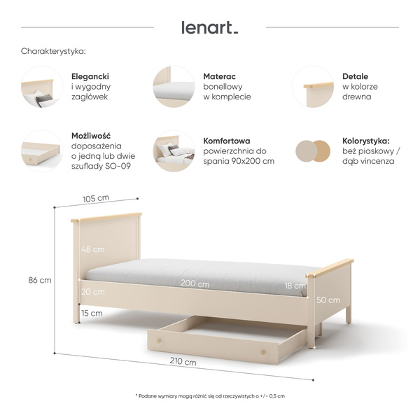 STORY SO-16 - Łóżko Beż Piaskowy Dąb Vincenza Bielona