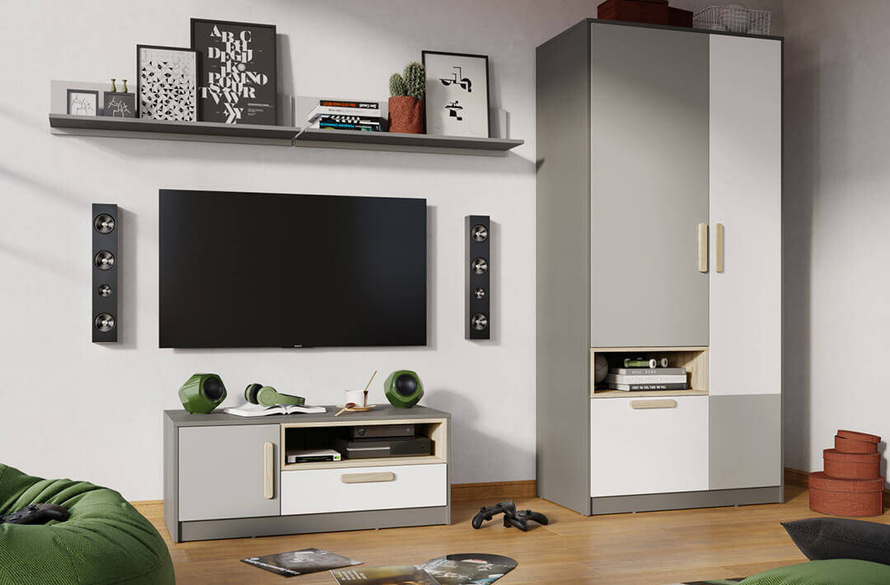 POK PO-12 - Półka Wisząca Grafit/Buk Ibsen/Szara Jasna