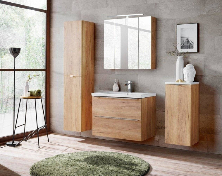 Szafka z umywalką 80 cm Capri dąb 821 z białym blatem