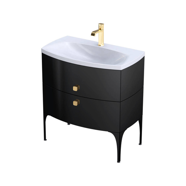 Oristo Szafka z umywalką w białym macie 82 cm 2S LOUIS czarna połysk