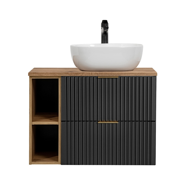 Zestaw Szafka z Umywalką 80 cm z Blatem i Regałem Adel Black