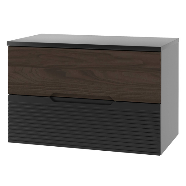 AVELLA-01 - Szafka pod Umywalkę z Blatem 2S 80cm Czarny Mat Orzech Zestaw-1