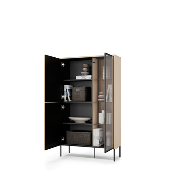 FLOW FW-01 - Witryna 2D z Oświetleniem Dąb Vincenza Bielona Czarny Mat