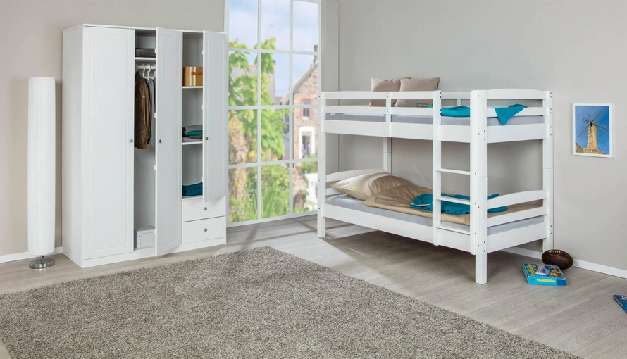 Łóżko piętrowe RICK drewniane białe