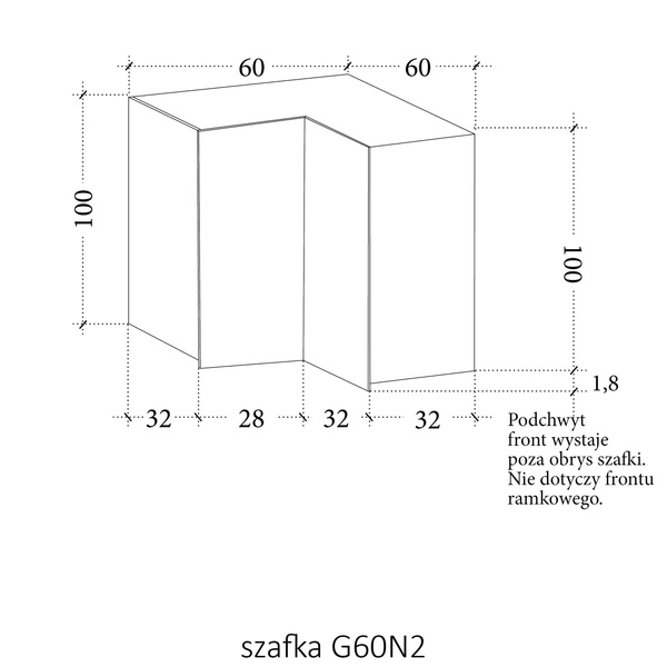 Szafka Kuchenna Górna 2D Narożna Sorento G60N2 Puccini Biały Mat Ramka