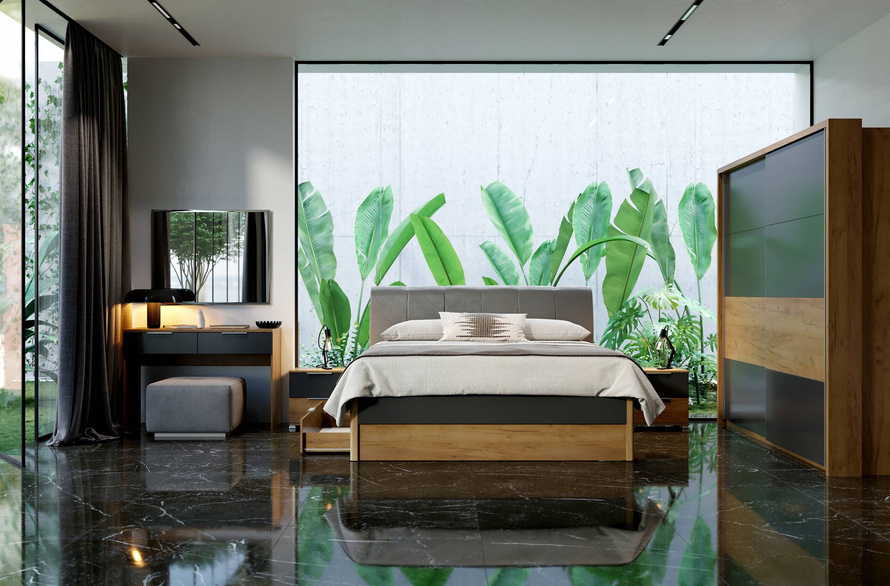 Ramona RA-20-LV - Szafa 2-drzwiowa Przesuwna Dąb Craft Lava Mat 211x200 cm