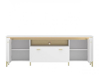 Lazio LAZF03 – Komoda RTV 2D1S z Oświetleniem LED Biały Alpejski/Biały Połysk/Złoty