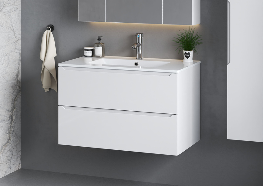 ETNA-01 Szafka Pod Umywalkę 2S 80 cm Biały Mat Biały Połysk