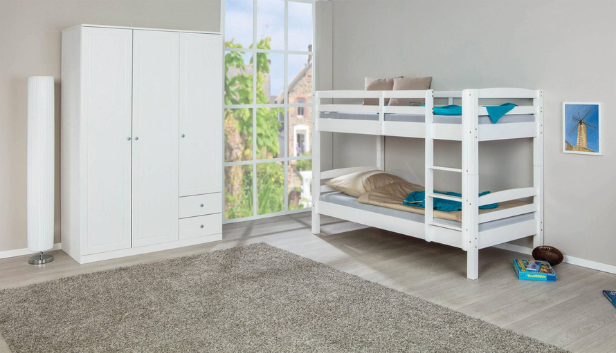 Łóżko piętrowe RICK drewniane białe