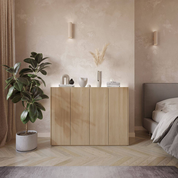 EASY EA-02 - Komoda 4-drzwiowa z Oświetleniem LED Dąb Scandi/Biały Połysk