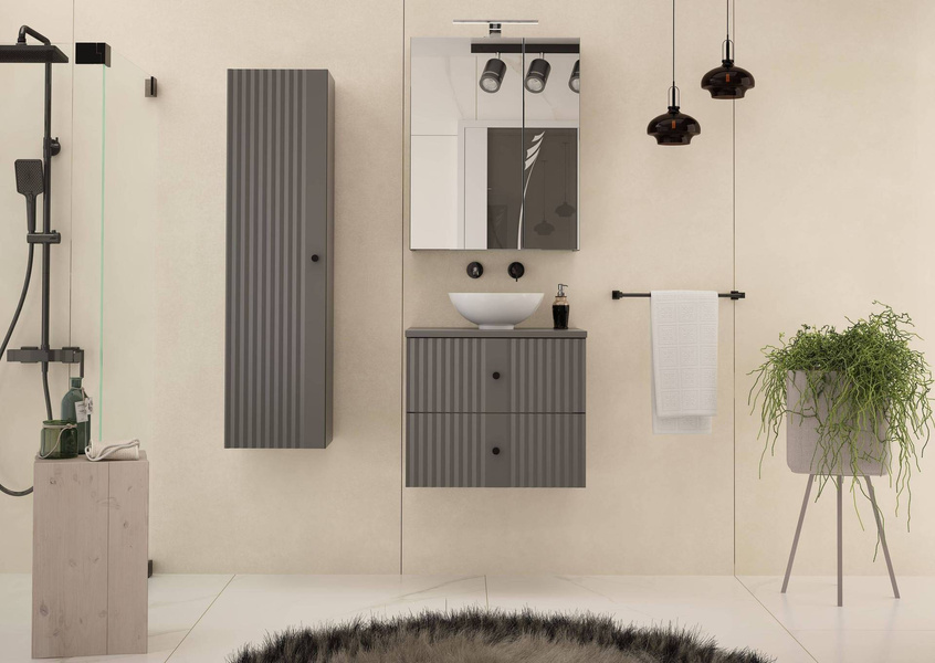 XILO-02 - Szafka z Umywalką i Blatem 2S 60cm Szary Mat Zestaw-5