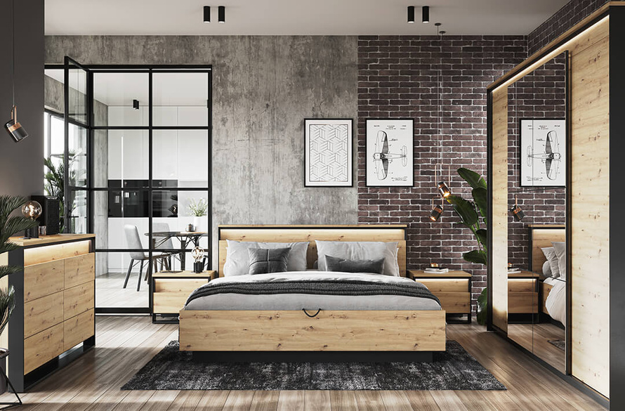 QUANT QS-01 - Szafa Przesuwna 2D Z Oświetleniem Dąb Artisan/Czarna