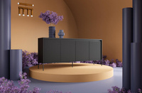 TREND TR-04 - Komoda 4-drzwiowa Z Oświetleniem Beż Piaskowy/Czarny