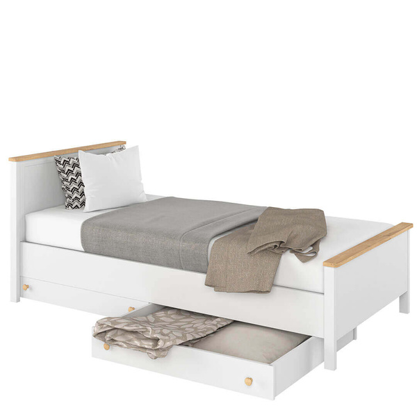 STORY SO-08 - Łóżko z Materacem Białe/Dąb Nash