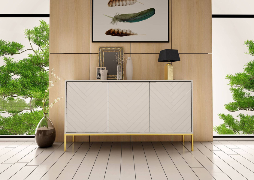 ASPEN-03 - Komoda 3-drzwiowa Biały Mat Złoty Stelaż