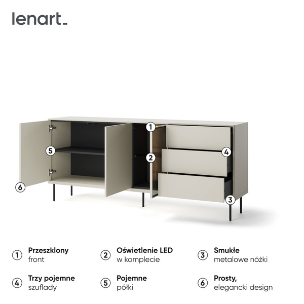 EPIRO EP-05 - Komoda 2D3S1W z Oświetleniem Kaszmir Dąb Ciemny