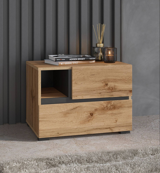 Cross S - Szafka Nocna 2 Szuflady Dąb Wotan Czarny Onyks Mat