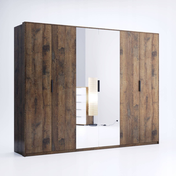 Quadro KV-16-OF - Szafa 6-drzwiowa z Lustrem Dąb Frigate 200x270 cm