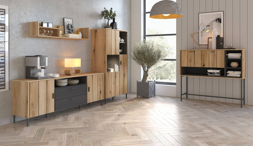 Shirley SHIF102 – Komoda RTV 2D2S Dąb Coast Evoke/Antracyt/Nadruk